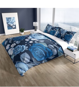 Cattleya Blue Flower 3D Pamuk Saten Çift Kişilik Nevresim Takımı