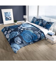 Cattleya Blue Flower 3D Pamuk Saten Çift Kişilik Nevresim Takımı