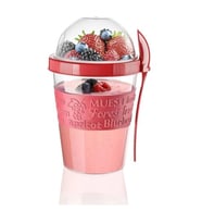 Take'n Go Kapaklı Kaşıklı Hazırla Ve Çık Meyveli Yoğurt Kabı 600 Ml Kırmızı