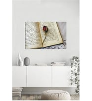 Tablosan  Kitap Üzerinde Kırmızı Gül Fotoğraf Kanvas Tablo - A-03-234