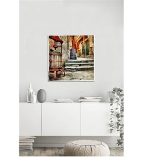 Tablosan  Yeşil Kapılı Sokak Fotoğraf Kanvas Tablo - A-07-298