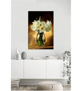 Tablosan  Vazoda Beyaz Çiçekler Fotoğraf Kanvas Tablo - A-03-608
