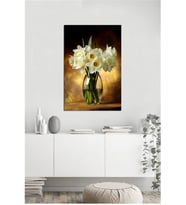 Tablosan  Vazoda Beyaz Çiçekler Fotoğraf Kanvas Tablo - A-03-608