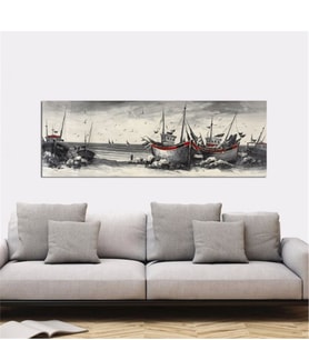 Tablosan Denizde Kayıklar Kanvas Tablo - B-08-039