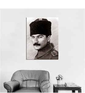 Tablosan Kalpaklı Atatürk Portresi Sepya Kanvas Tablo - A-02-094