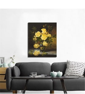 Tablosan Vazoda Sarı Güller Çiçekler Kanvas Tablo - B-03-274