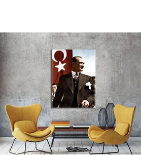 Tablosan  Türk Bayrağı Ve Atatürk Portresi Kanvas Tablo - A-02-093