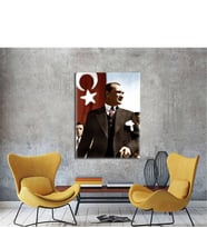 Tablosan  Türk Bayrağı Ve Atatürk Portresi Kanvas Tablo - A-02-093