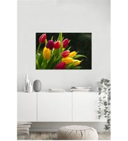 Tablosan  Siyah Zemin Üzeri Çiçekler Fotoğraf Kanvas Tablo - A-03-308