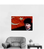 Tablosan Türk Bayrağı Ve Kalpaklı Atatürk Kanvas Tablo - A-02-217