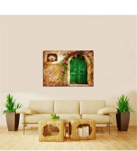 Tablosan  Çiçekli Yeşil Kapı Fotoğraf Kanvas Tablo - A-07-177