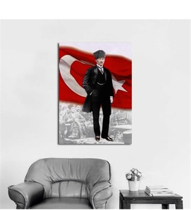 Tablosan  Türk Bayrağı Ve Kalpaklı Atatürk Kanvas Tablo - A-02-126