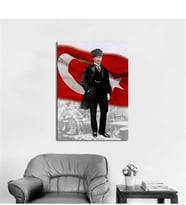 Tablosan  Türk Bayrağı Ve Kalpaklı Atatürk Kanvas Tablo - A-02-126