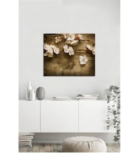 Tablosan  Ahşap Zemin Çiçekler Fotoğraf Kanvas Tablo - A-03-346