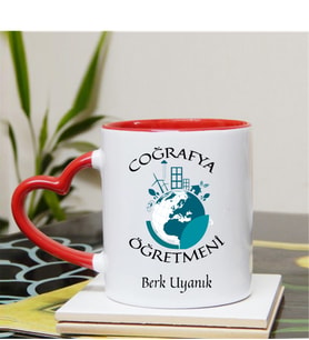 Coğrafya Öğretmeni Kupa Bardağı Kalpli