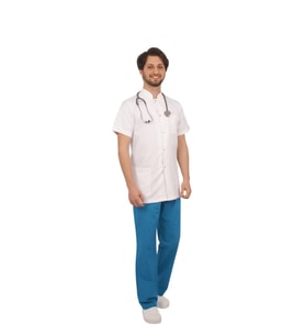 Doktor Erkek Yaka Beyaz Önlük Kısa Kol Standart Boy Unifroma