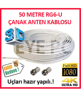 50 Metre Uydu Kablosu Fullhd 3D 4K Çanak Kablosu Rg6