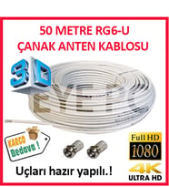50 Metre Uydu Kablosu Fullhd 3D 4K Çanak Kablosu Rg6