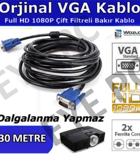 30 Metre Extra Güçlendirilmiş Kalın Filtreli Vga Kablosu