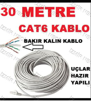 30 Metre Cat6 Patch Kablo Ethernet  RJ45 UÇLARI ÇAKILI