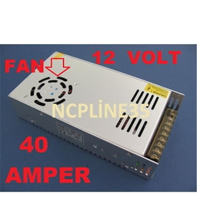 Adaptör Metal Kasa Fanlı Akım Korumalı 12V 40A  Soğutucu Fanlı