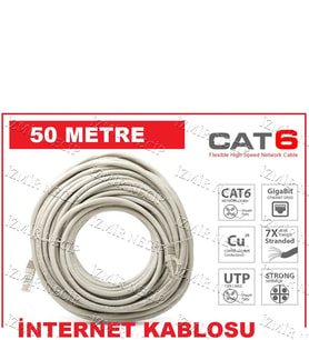 50 Metre Mt M Cat 6 İnternet Kablosu Ethernet  Lan Patch Kablo Ağ