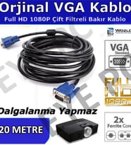 20 Metre Çift Filtreli Kalın Kömürlü Kaliteli Vga Kablosu