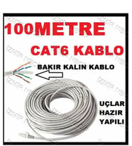 100 Metre Mt M Hazır Internet Kablosu Ca6 Kaliteli Sağlam TV+PLUS