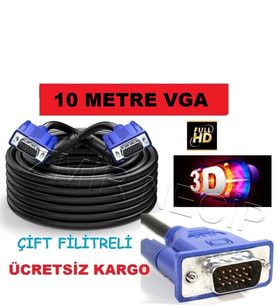 10 Metre Vga Bilgisayar Pc Wga Projeksiyon Kablosu 10 Mt
