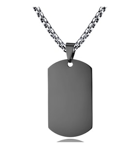 Chavin Büyük Parlak Siyah Dogtag Asker Künyesi Çelik Kolye ds68sy