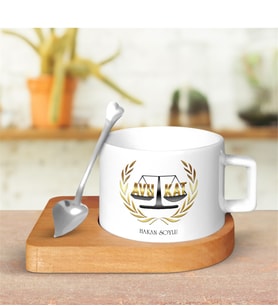 BK Gift Kişiye Özel Mesleki Avukat Tasarımlı Ahşap Altlıklı Seramik Fincan - 4