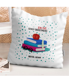 BK Gift Kişiye Özel En İyi Sınıf Öğretmeni Tasarımlı Beyaz Yastık - 3