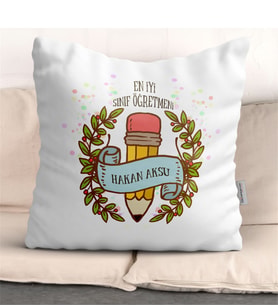 BK Gift Kişiye Özel En İyi Sınıf Öğretmeni Tasarımlı Beyaz Yastık - 2