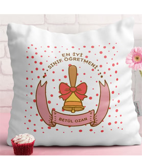 BK Gift Kişiye Özel En İyi Sınıf Öğretmeni Tasarımlı Beyaz Yastık - 1