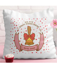 BK Gift Kişiye Özel En İyi Sınıf Öğretmeni Tasarımlı Beyaz Yastık - 1