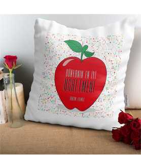 BK Gift Kişiye Özel Dünyanın En İyi Öğretmeni Tasarımlı Beyaz Yastık - 1