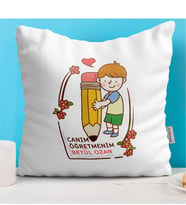 BK Gift Kişiye Özel Canım Öğretmenim Tasarımlı Beyaz Yastık - 1