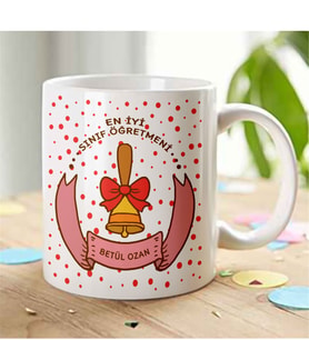 BK Gift Kişiye Özel En İyi Sınıf Öğretmeni Tasarımlı Beyaz Kupa Bardak - 1