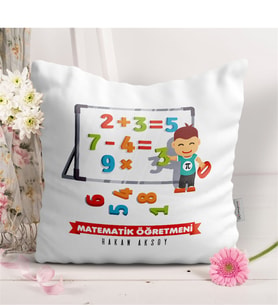 BK Gift Kişiye Özel Matematik Öğretmeni Tasarımlı Beyaz Yastık - 5