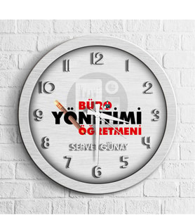 BK Gift Kişiye Özel Mesleki Büro Yönetimi Öğretmeni Ahşap Duvar Saati - 1