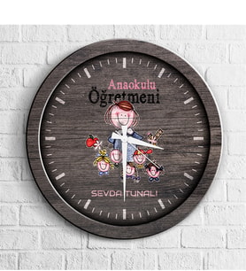 BK Gift Kişiye Özel Mesleki Anaokulu Öğretmeni Ahşap Duvar Saati - 3