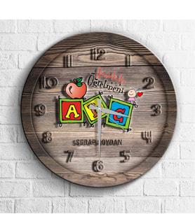 BK Gift Kişiye Özel Mesleki Anaokulu Öğretmeni Ahşap Duvar Saati - 1