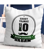 Babalar Gününe Özel Benim Fanatik Babam Tasarımlı Beyaz Yastık Yeşil Beyaz