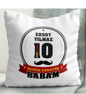 Babalar Gününe Özel Benim Fanatik Babam Tasarımlı Beyaz Yastık Sarı Kırmızı