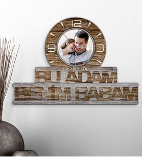 Babalar Gününe Özel Bu Adam Benim Babam Tasarımlı Dekoratif Ahşap Duvar Saati