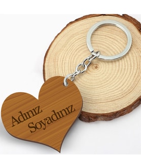 BK Gift Kişiye Özel Ahşap Oyma Tasarımlı MDF Kalp Anahtarlık