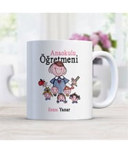 BK Gift Kişiye Özel Anaokulu Öğretmeni Beyaz Kupa Bardak - 2