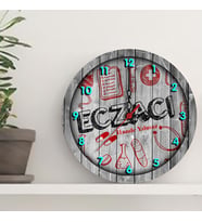 BK Gift Kişiye Özel Mesleki Eczacı Ahşap Duvar Saati - 1 (Çok Renkli)