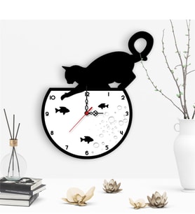 Dekoratif Kedi Tasarımlı Ahşap Duvar Saati - 2