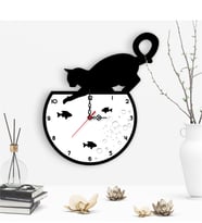Dekoratif Kedi Tasarımlı Ahşap Duvar Saati - 2
